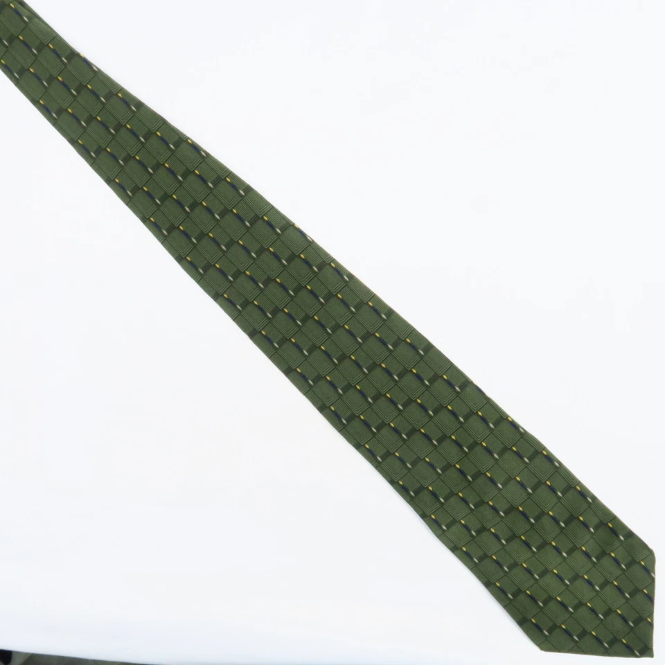 Vintage Bill Blass 3D Green Checks Basket Weave Neck Tie 56x4 Overlapping Boxes - Image 2 of 4
