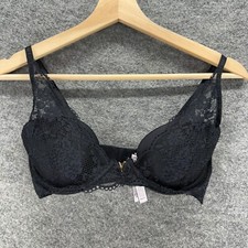Victoria's Secret Bralette Bra Women 32D Black Floral Lace Underwired Opaque