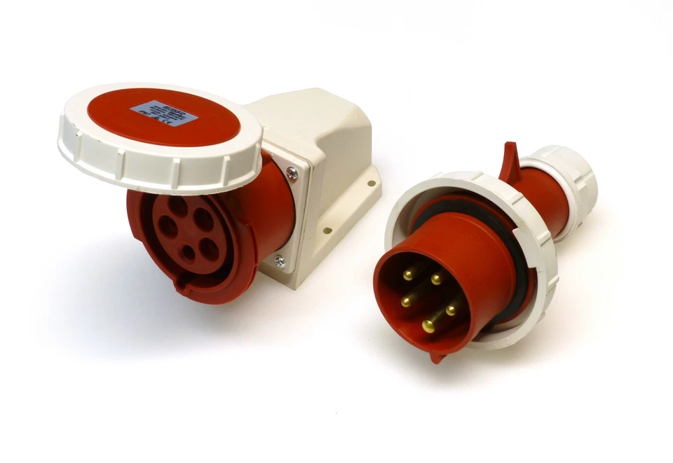 32 Amp 3 Phase Plug and Socket 5 Pin IP67 Waterproof 415V Red 32A Industrial IEC - Image 2 of 4