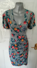Ingenue London 8 Grey Multi Blue Red Floral Ruched Wrap Effect Stretchy Dress