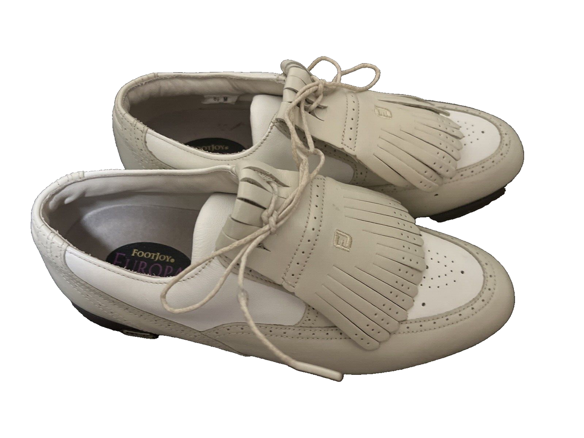 Chaussures De Golf Footjoy Europa Pour Femme - Taille US 5.5 / EU 36.5 - Cuir Blanc/marron - NEUF Avec étiquette