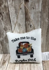 Farmhouse Style Fall Décor Hanging Door Knob Pillow Pick-up Truck Pumpkin Patch