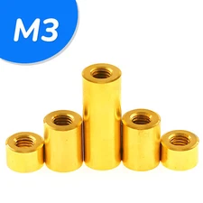 M3 - 3mm Brass Round Rod Coupler Nut Metric Coupling Nuts Connector