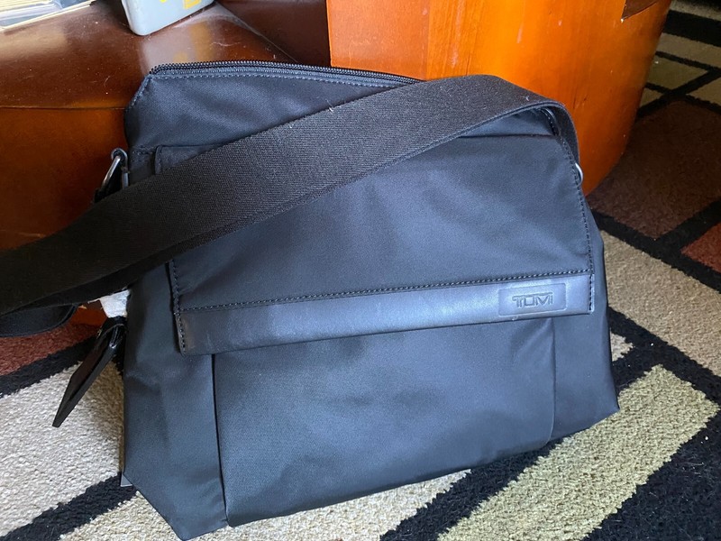 NWT TUMI  BLACK POLYESTER/LEATHER CROSSBODY BAG $275+tax retail