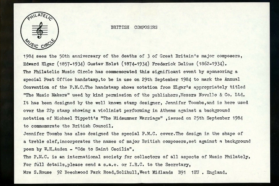 Postal History Great Britain #1068 Music Circle Deaths Pictorial 1984 London - Image 3 of 3