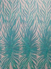 FEATHERS - Design Sequins Embroider 4 Way Stretch Mesh Fabric By The Yard