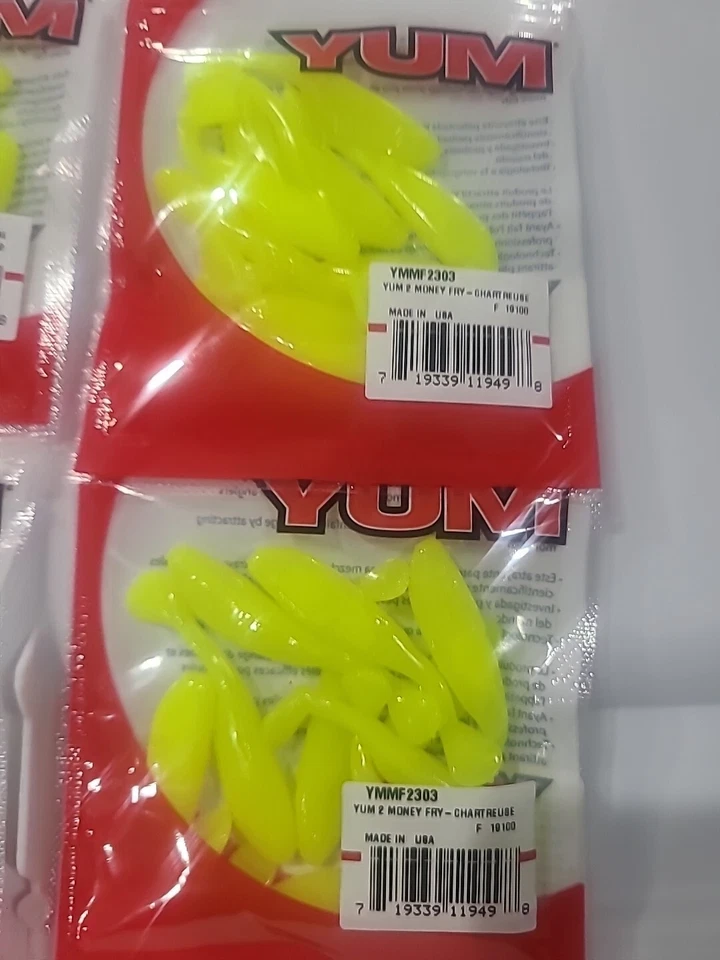 Lot of 4-Yum Money Fry Chartreuse 2" Freshwater SoftPlastic Bass Paddletails - Image 3 of 4