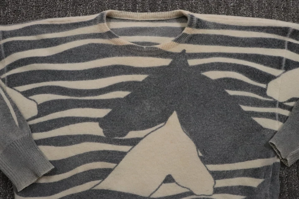 Suéter Vintage Años 80 Mezcla Mohair Para Mujer Mediano Caballos Ecuestres DISTRESS Foto 4 de 4