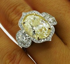 4CT Oval Cut Yellow Citrine Lab Created Engagement Ring 14K White Gold Finish