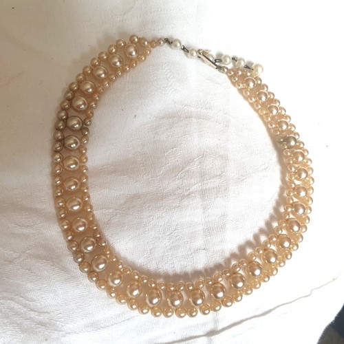 Vtg 80s Cream White Pearl Collar Choker Necklace Regency