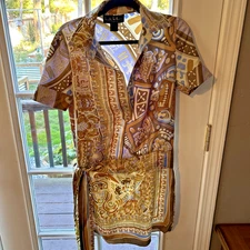 Nicole Miller Collection 100% Silk Multicolor Shirt Style Dress Small