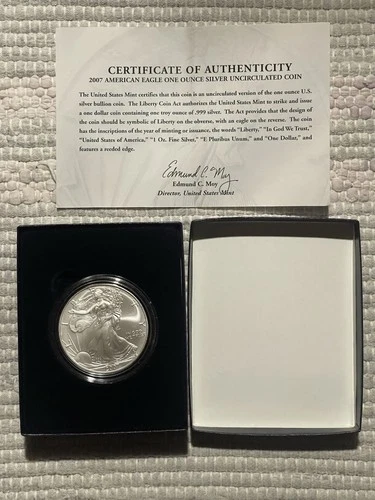 2007-W. AMERICAN EAGLE SILVER UNCIRCULATED COIN- ONE OUNCE- W/ BOX and COA