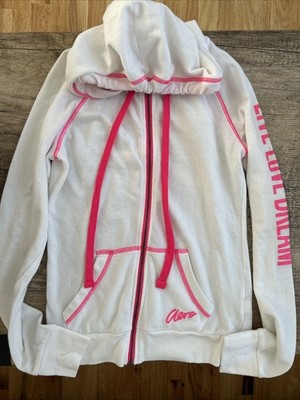 Aero White Pink Jacket Hoodie Full Zip Live Love Dream Spellout Women s Medium