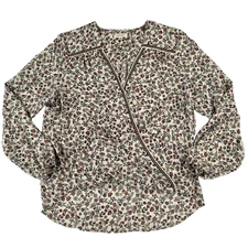 Max Studio Blouse Womens XL Cream Floral Print Long Sleeve Boho Peasant Top