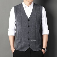 Men Knitted Waistcoat Knitwear Tank Tops Casual Sweater Jumper Cardigan Vest
