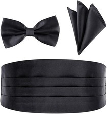 Men's Formal Solid Pre-tied Bow Tie  Pocket Square  Cummerbund Set Accessories