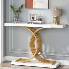 Entryway Hallway Modern Narrow Console Table Faux Marble Sofa Table Wood & Metal