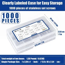 1000 Pcs Metric + SAE Set Screw Assortment Kit Internal Hex Drive Cup Screws 