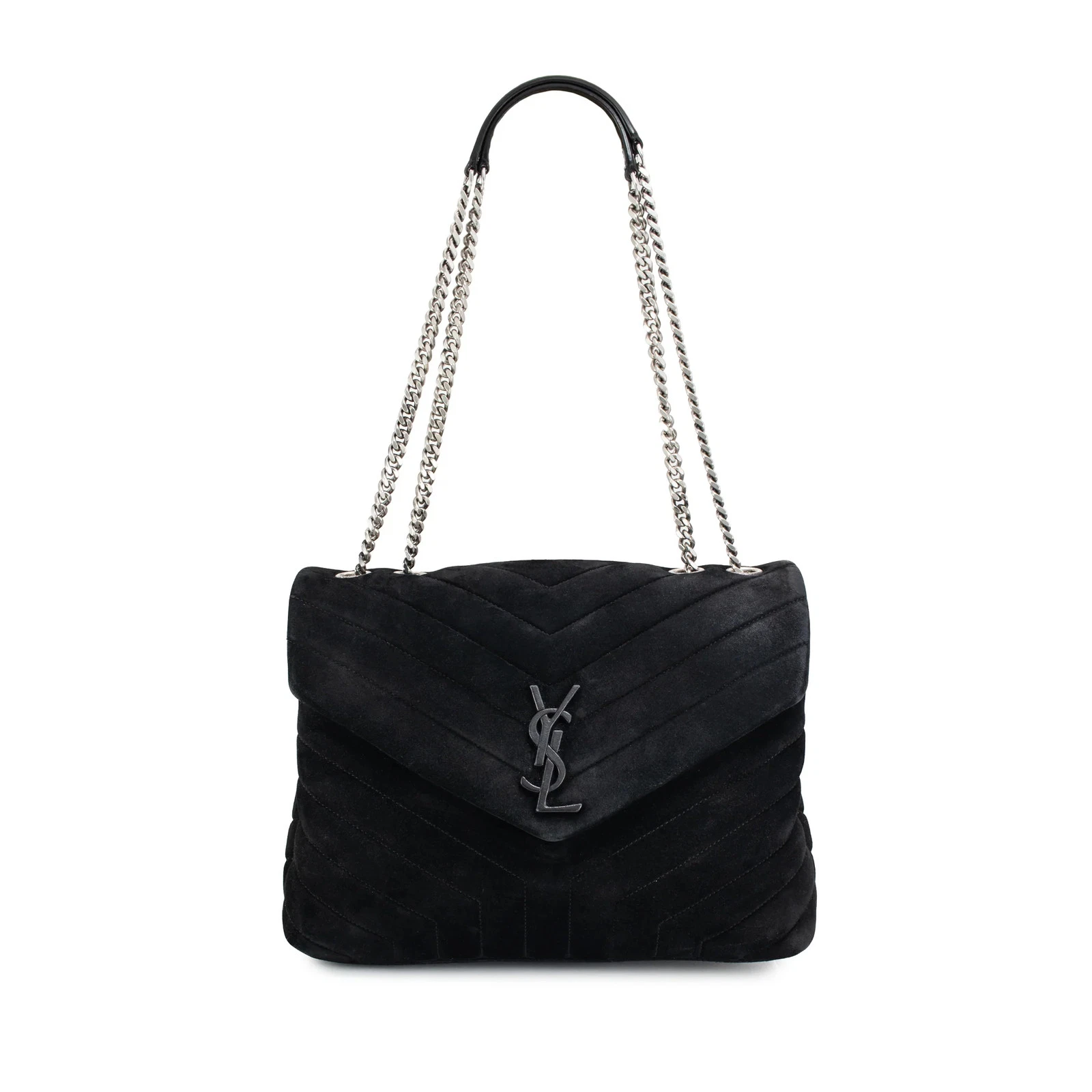 Saint Laurent — Saint Laurent Loulou Medium Suede Matelassé Chain Shoulder Bag