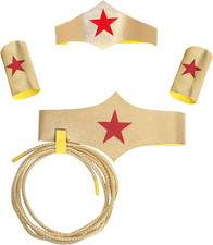 Halloween Woman of Wonder Costume Accessories Cosplay Set: Gold Tiara, Belt