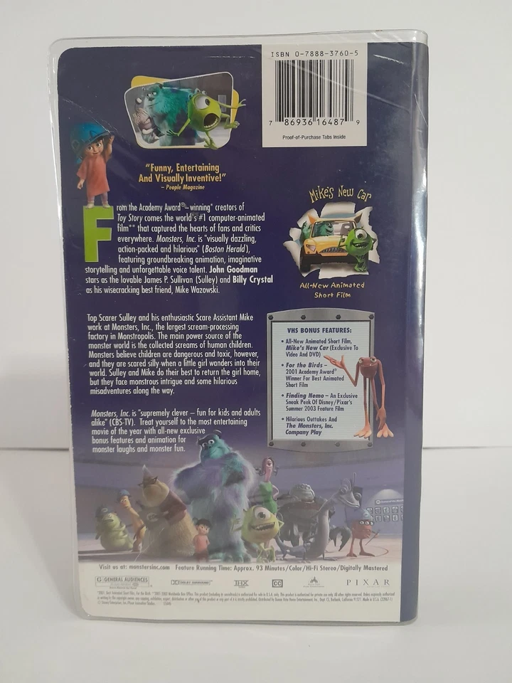 Disney Pixar Monsters Inc. VHS Tape Classic Animated Movie Great Condition Blue - Image 2 of 4