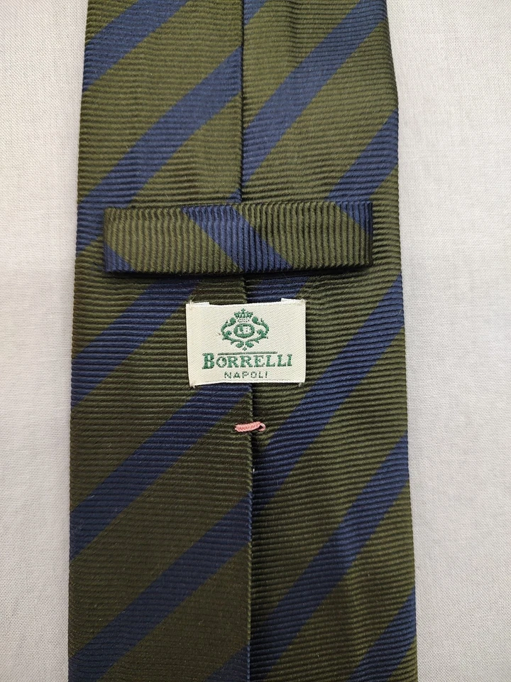 Luigi Borrelli Tie Green Blue Striped Seven Fold Napoli Italy 61" Long - 4" Wide - Image 2 of 4