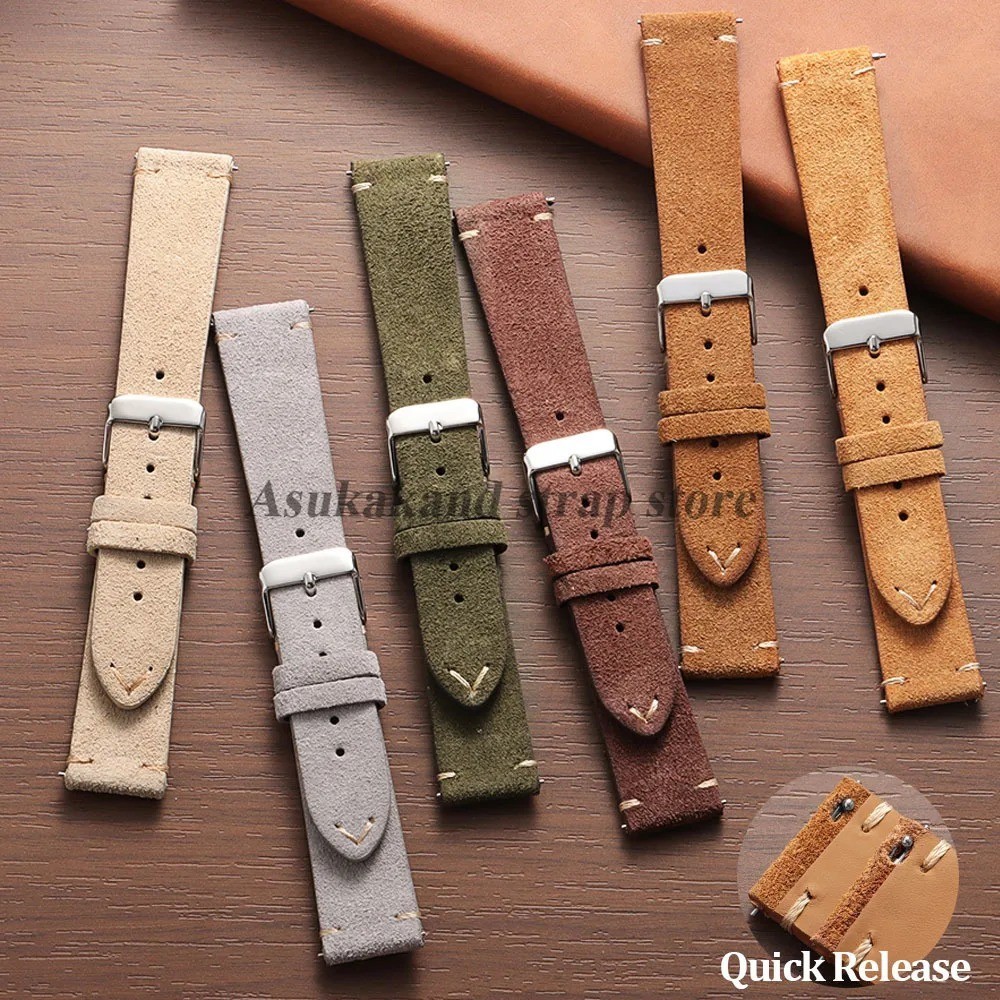 18 19 20 21 22 MM Soft Suede Leather Vintage Strap Watch Band