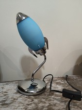 Art Deco Sarsaparilla Style Rocket Ship Lamp Blue Milky Glass And Chrome