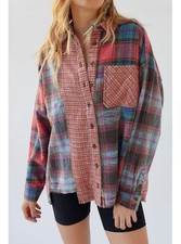 NWT Urban Outfitters BDG Robbie Spliced Flannel Button-Down Trendy Shirt L