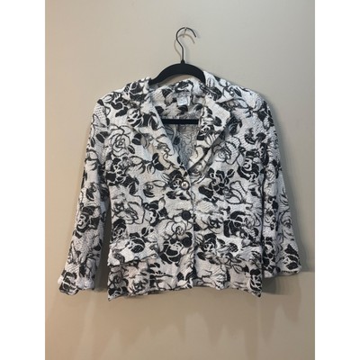 Vtg Alberto Makali Black White Floral Blazer Jacket Women Size 4 Button Front