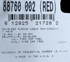 Belden 88760 18/1P Twist Pair Beldfoil Shielded FEP/FEP CMP Control Cable Red