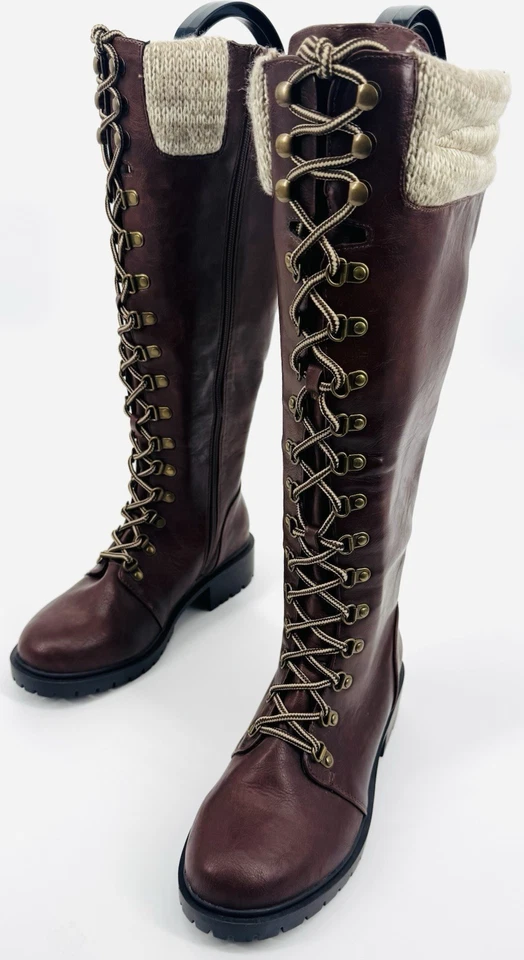 NEW Torrid Women Combat Sweater Trim Knee High Faux Leather Boots Brown Sz 7.5W - Image 3 of 4