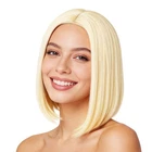 Womens Light Gold Blond Heat-Resistant Fiber Bob Wig Natural Volume Stylish Look