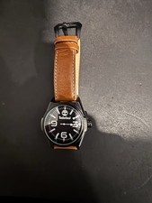 TIMBERLAND TB01AV MEN'S WATCH, BLACK DIAL WITH BROWN LEATHER STRAP NO BOX.