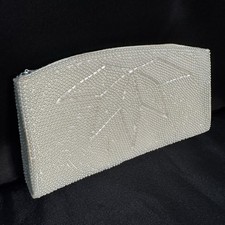 Pearl Beaded Evening Clutch Zipper Top Ivory Wedding Party Purse