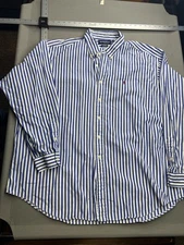 Ralph Lauren Polo Golf Shirt Mens 2XL Tilden Stripe Blue Button Down Classic