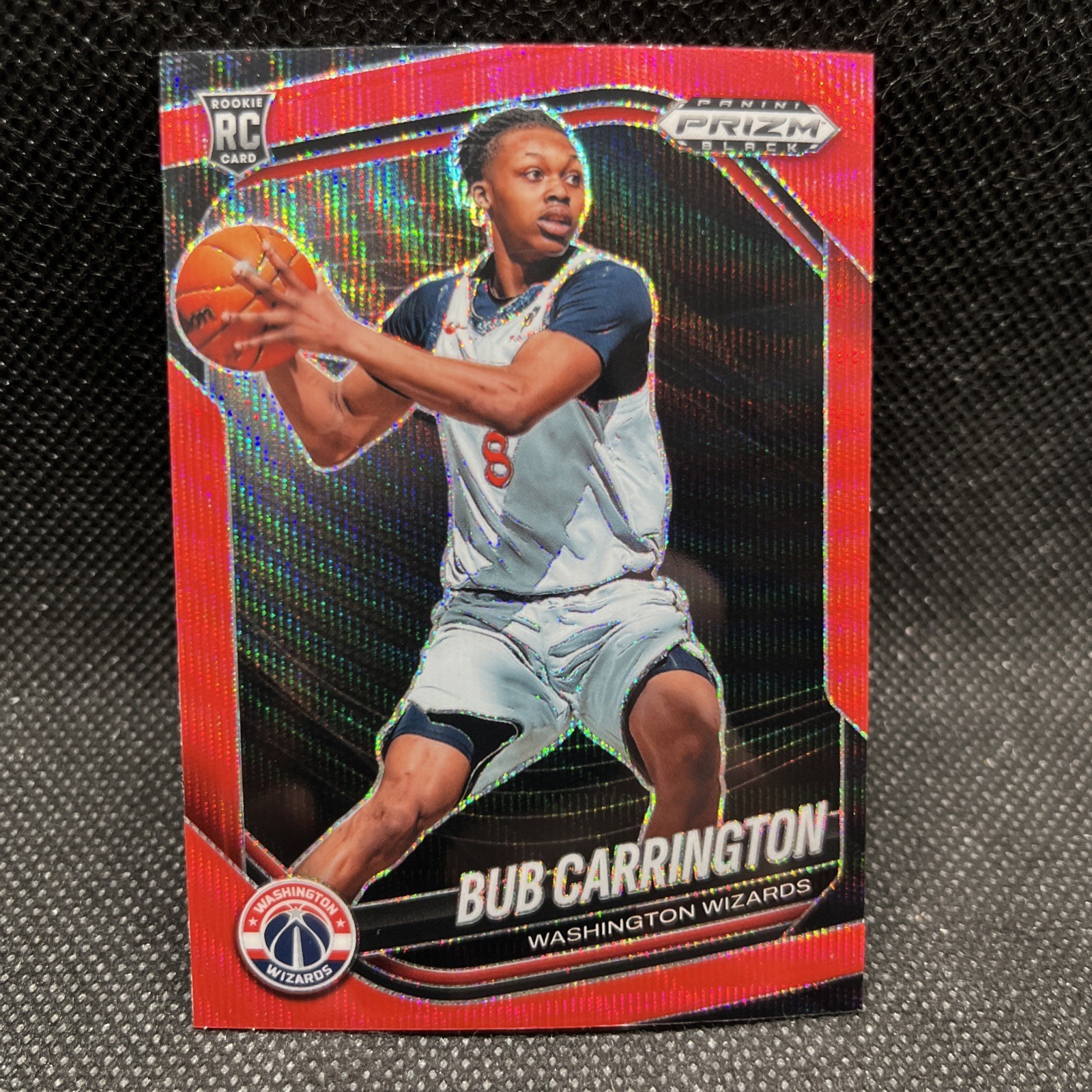 2024-25 Panini Prizm Black Basketball Red Wave Prizm #92 Bub Carrington Rookie