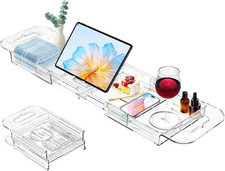 Expandable Drain Bath Caddy Tray for Tub, Multifunctional Acrylic Bathtub Tray