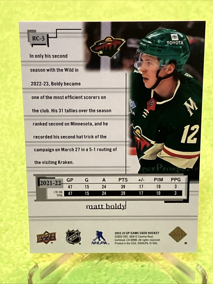 /999 Matt Boldy RC 2022-23 SP Game Used #RC-3 SUPER PROSPECTS - Minnesota Wild - Image 3 of 3