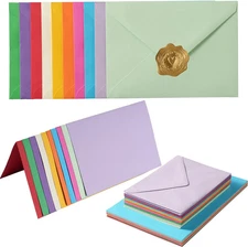 50 Pack A7 Colorful Envelopes with 5X7 Blank Heavy Colored Folded Cardstock and