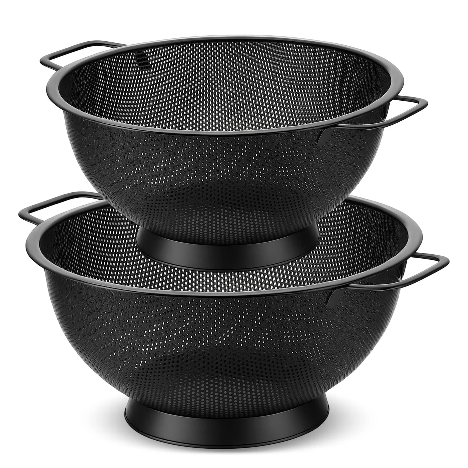 Matte Black Colander Set 2 PCS 4/5 Qt Stainless Steel Pasta Strainer