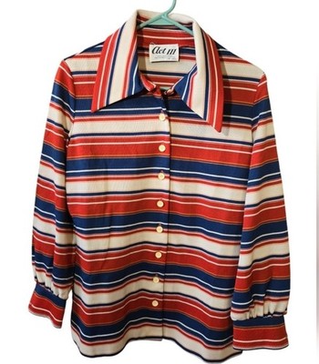 Vintage Striped Button Down Blouse Long Sleeve Act III SIZE LARGE Multicolor USA