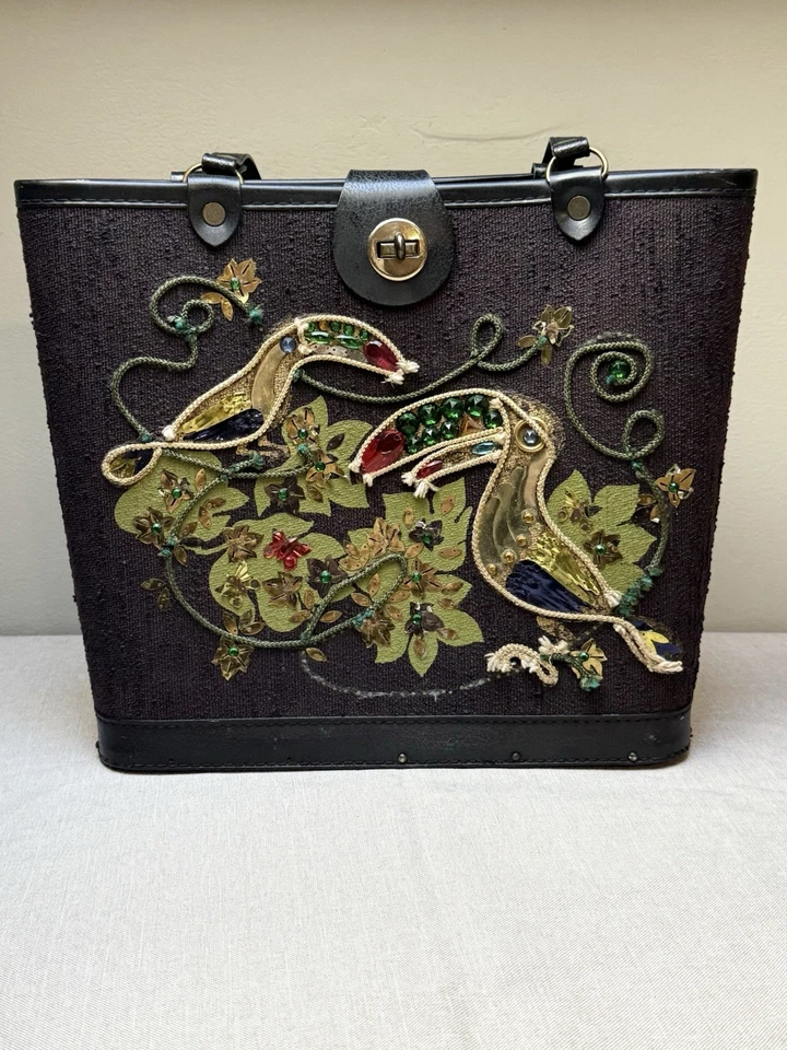 Bolso de Mano Vintage Estilo Enid Collins Lentejuelas Joyas Tucán Foto 2 de 4