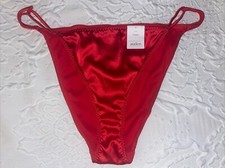 Panties Woman  s XL Shiny Red Cheeky Double String Satin Bikini Hi Cut Leg NWT