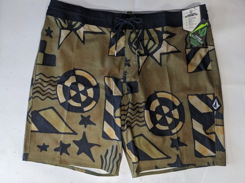 NEW SIZE 40 Mens Volcom Boardshorts Polyester 19" Length GEO Stoney Trunk Olive - Picture 1 of 8