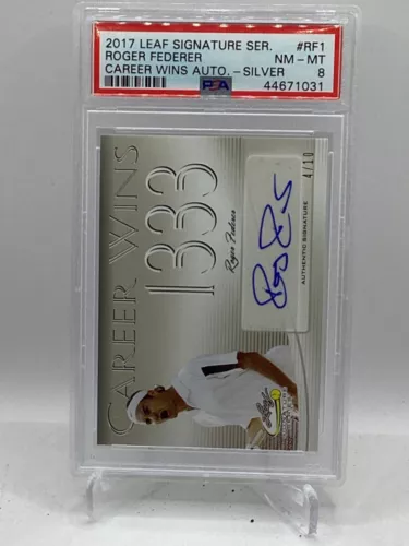 2017 Leaf Signature Career Wins Auto Silver #RF1 Roger Federer PSA 8
