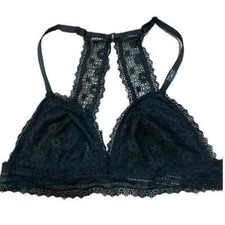 Victorias Secret Floral Lace Racerback Unlined Bralette Bra Black Large New