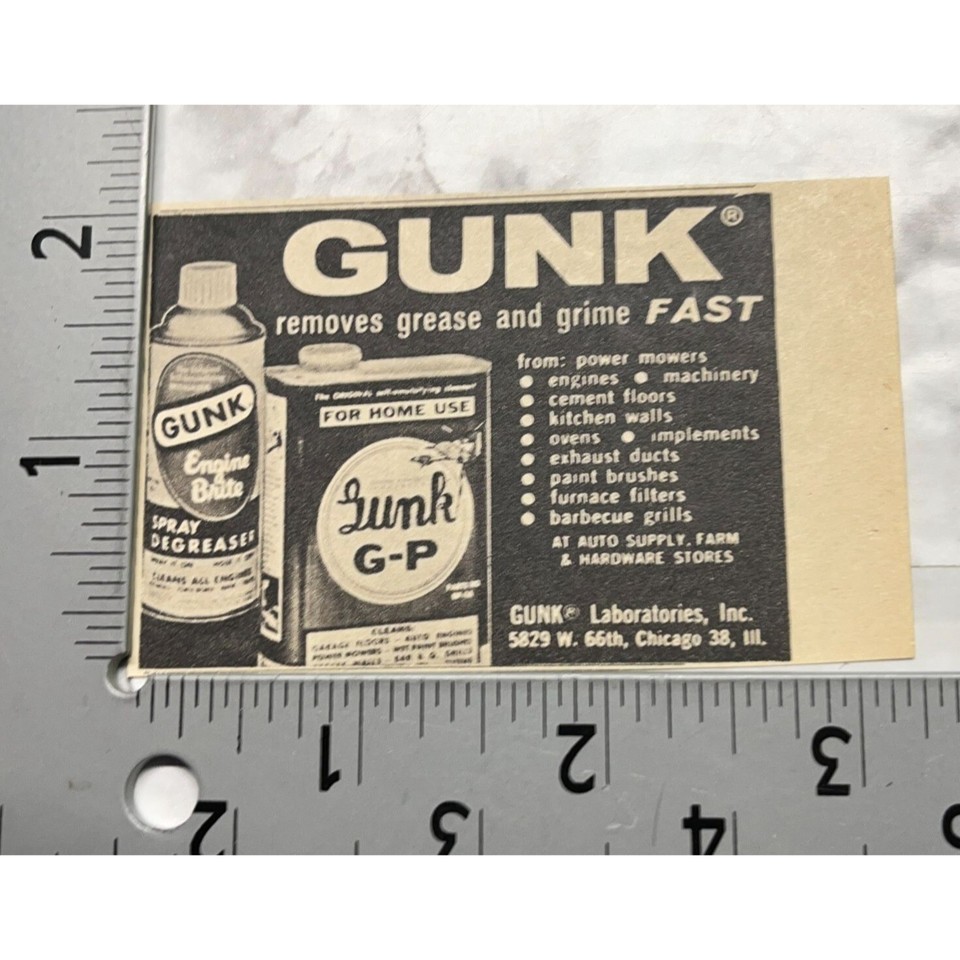 Gunk Engine Brite Print Ad Vintage 1963 Grease Remover Cleaner eBay