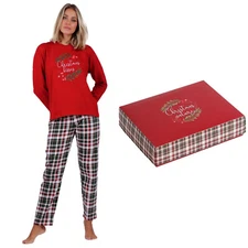 Women Christmas Gift Idea Long Sleeve Christmas Kisses Pyjamas New