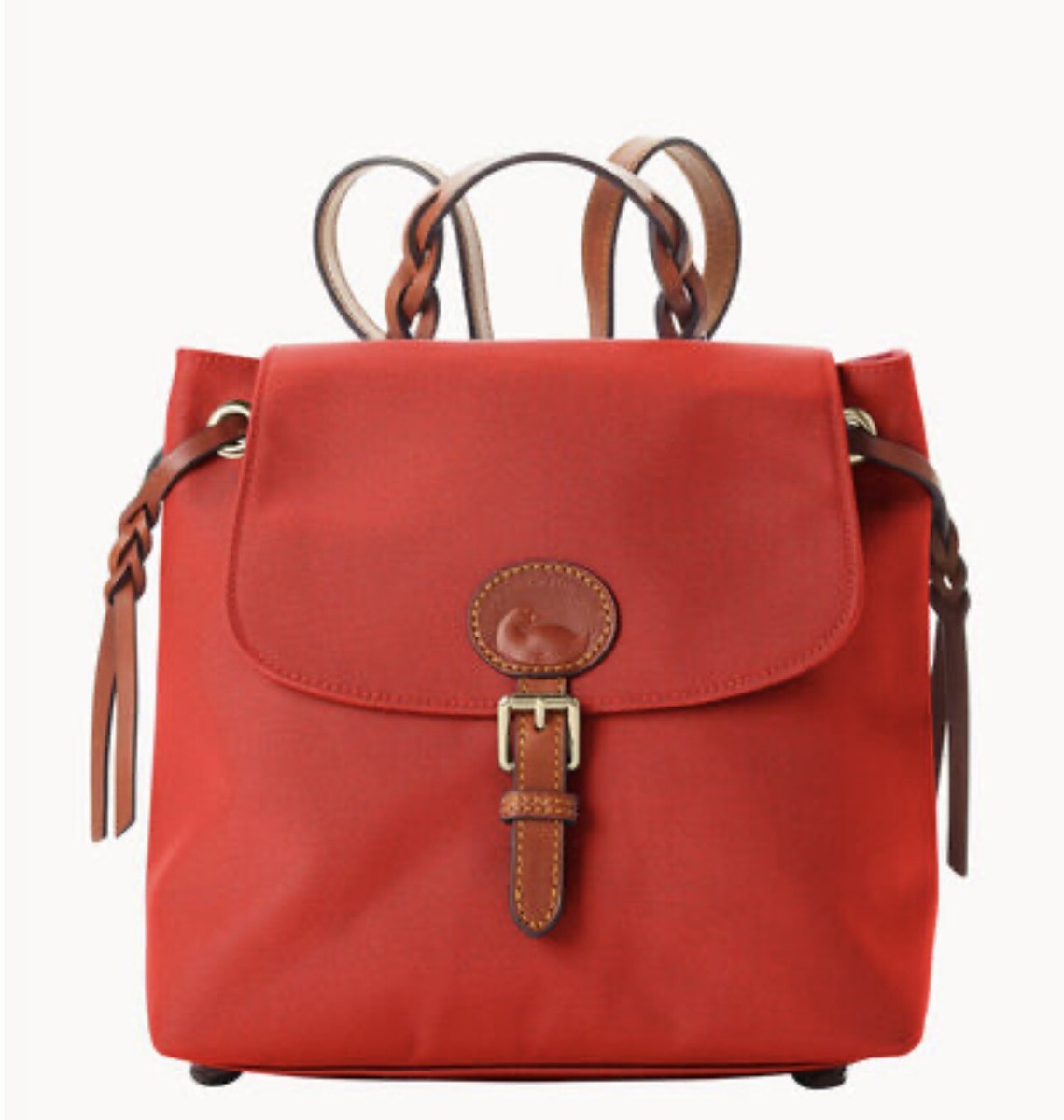 Dooney & Bourke Designer Nylon Flap Backpack Brown Canvas Leather Trim Nylon Flap Backpack – ILoveDooney main image 4